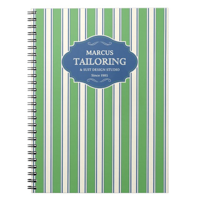 Vintage Green and Blue Stripe  Personalised Logo Notebook (Front)