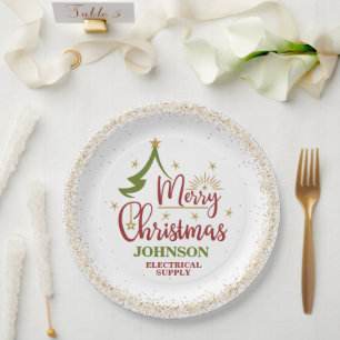 Vintage Green and Gold Christmas Office Party Paper Plate