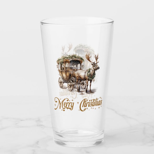 Vintage green and gold Christmas Reindeer   Glass (Front)