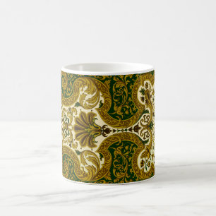 Vintage Green and Gold Floral Pattern Coffee Mug