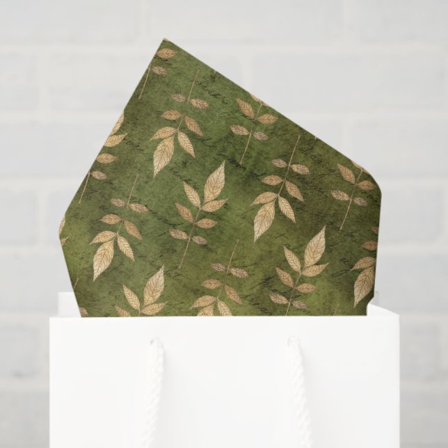 Vintage Green and Gold Leaf Tissue Paper (Gift Bag)