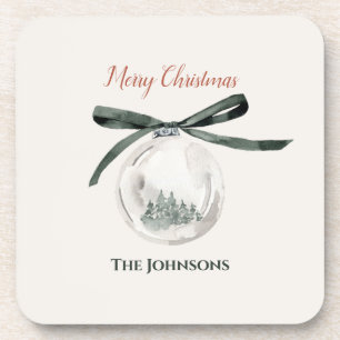 Vintage Green and White Christmas Ball Coaster Set