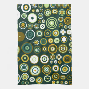 Vintage Green and White Fifties Abstract Art Tea Towel