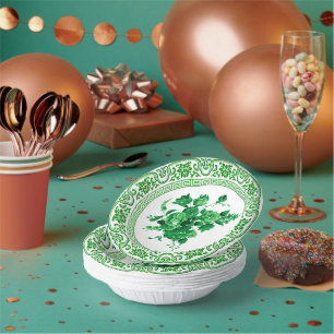 Vintage Green And White Floral Paper Plate