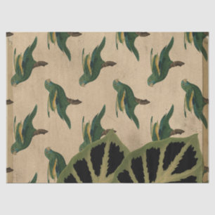 Vintage Green and Yellow Birds Decoupage Tissue Paper