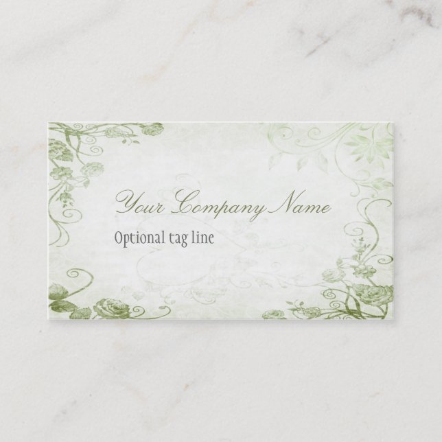 Vintage Green Antique Floral Business Card (Front)