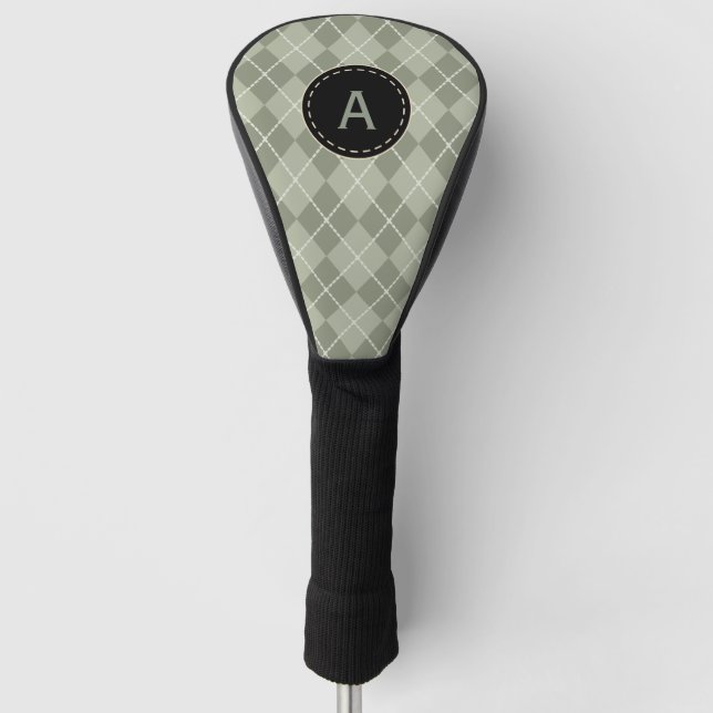 Vintage Green Argyle Monogram Golf Club Cover Gift (Front)