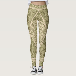Vintage Green Art Nouveau Floral Pattern Leggings