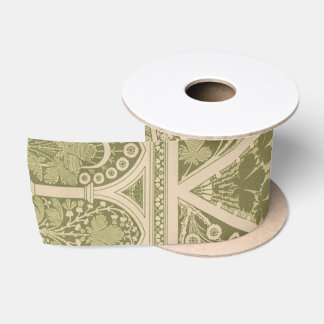Vintage Green Art Nouveau Floral Pattern Satin Ribbon