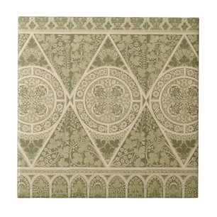 Vintage Green Art Nouveau Floral Pattern Tile