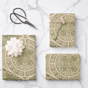 Vintage Green Art Nouveau Floral Pattern Wrapping Paper Sheet