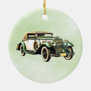 Vintage Green Auto Watercolor Ceramic Tree Decoration