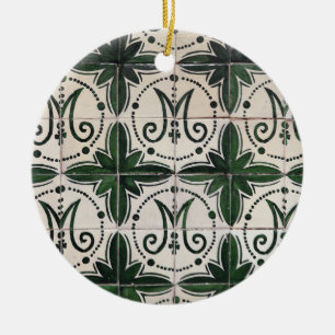 Vintage green azulejo ceramic tree decoration