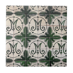 Vintage green azulejo tile