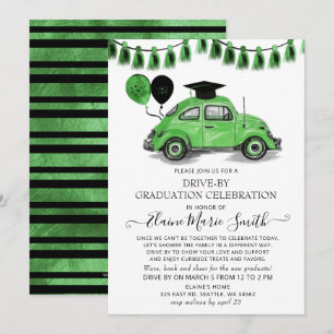 Vintage Green Beetle Balloons Drive By Graduation Invitation