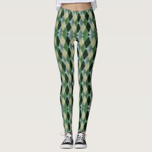 Vintage Green beige geometrical St Patrick pattern Leggings
