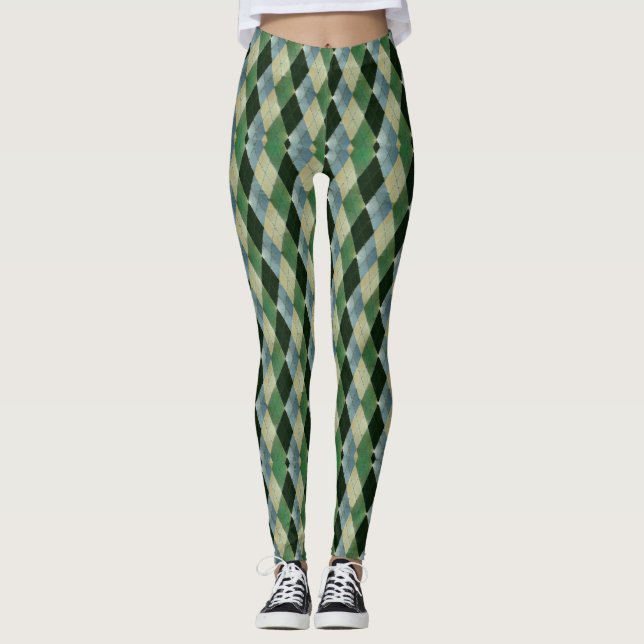 Vintage Green beige geometrical St Patrick pattern Leggings (Front)