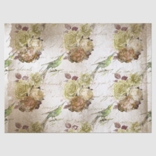 Vintage Green Birds and Roses Decoupage Tissue Paper
