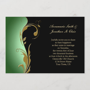 Vintage Green Black and Gold Wedding Invitation