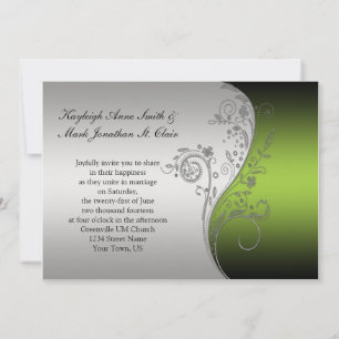 Vintage Green Black and Silver Wedding Invitation
