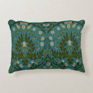 Vintage Green Blue William Morris Autumn Flowers Decorative Cushion
