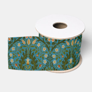 Vintage Green Blue William Morris Autumn Flowers Grosgrain Ribbon