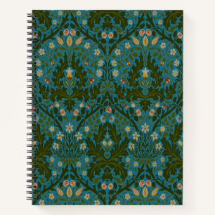 Vintage Green Blue William Morris Autumn Flowers Notebook