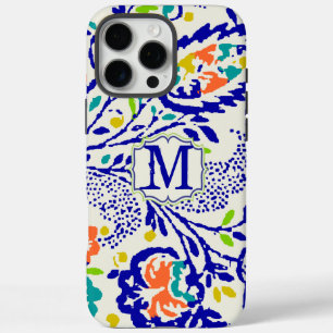 Vintage Green Blue Yellow Orange Floral Monogram  iPhone 16 Pro Max Case