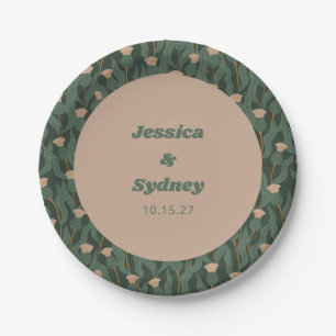 Vintage Green Blush Floral Boho Wedding Custom Paper Plate