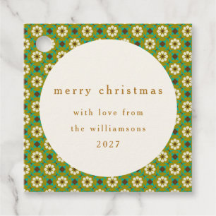 Vintage Green Boho Floral Custom Merry Christmas Favour Tags