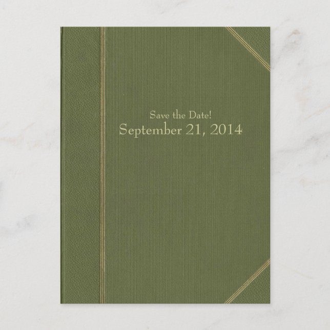 Vintage Green Book Save the Date Announcement Postcard (Front)