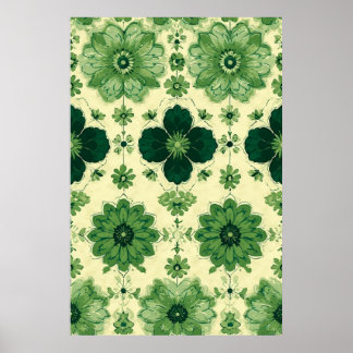 Vintage Green Botanical Floral Pattern Poster