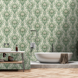 Vintage green botanical pattern wallpaper