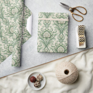 Vintage green botanical pattern wrapping paper