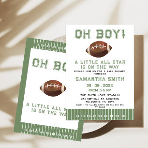 Vintage Green Brown All Star Football Baby Shower Invitation