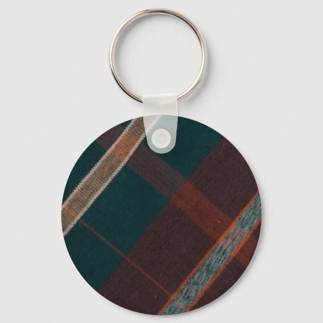 Vintage Green Brown & Yellow Plaid Key Chain (Front)