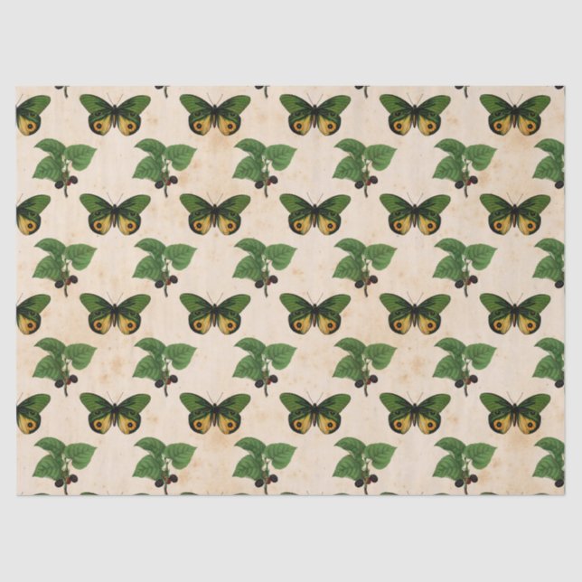 Vintage Green Butterflies Decoupage Tissue Paper (Front)