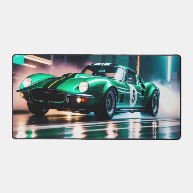 vintage green car race desk mat (Front)
