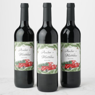 Vintage Green Car Snow Christmas Wedding Wine Labe Wine Label