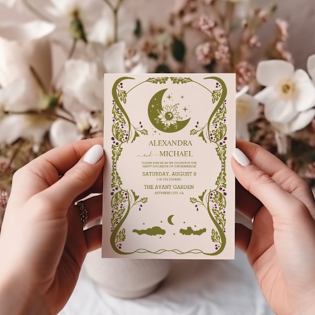 Vintage Green Celestial Botanical Wedding  Invitation (Creator Uploaded)