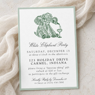 Vintage Green Champagne Christmas White Elephant Invitation