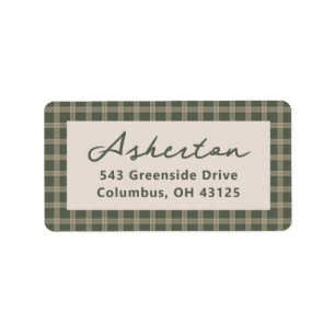 Vintage green check holiday plaid return address label