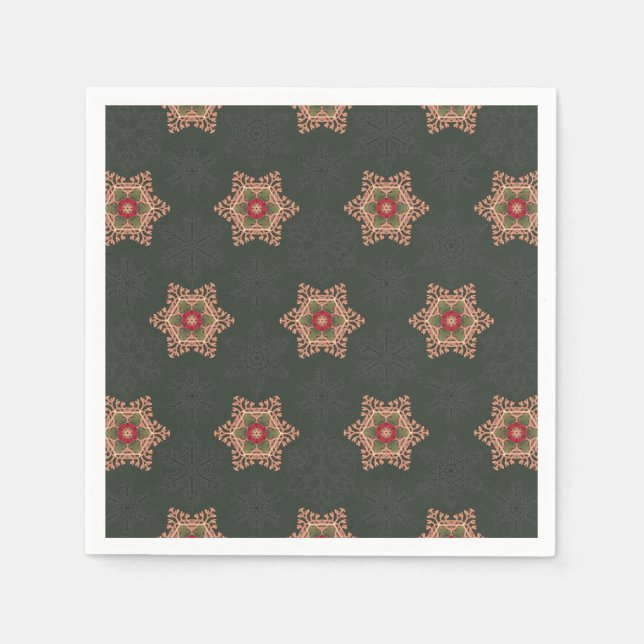 Vintage Green Christmas Holly Celtic Star Pattern Napkin (Front)