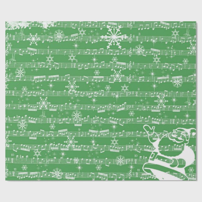 Vintage Green Christmas Musical Sheet Wrapping Paper (Flat)