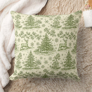 Vintage Green Christmas Toile Deer Pattern Cushion
