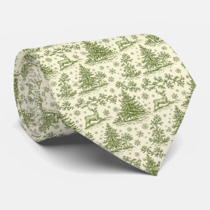 Vintage Green Christmas Toile Deer Pattern Tie
