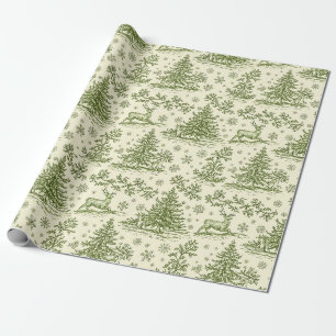 Vintage Green Christmas Toile Deer Pattern Wrapping Paper