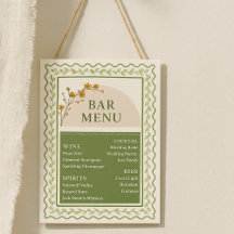 Vintage Green & Cream Floral Bar Drink Menu