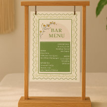 Vintage Green & Cream Floral Bar Drink Menu