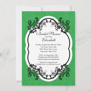 Vintage Green Damask Bridal Shower Invitation